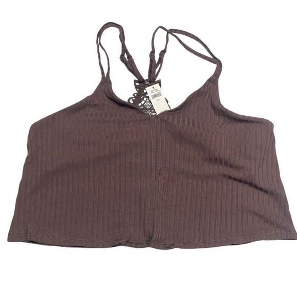 Aerie Espresso Brown Ribbed Lace Back Crop Top N0500 - Picture 3 of 7